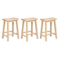 Classic 24 Inch Saddle Seat Kitchen Bar Counter Stool, Natural (3 Pack)