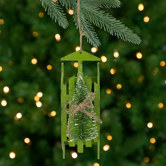 Northlight Tree on Wood Sled Christmas Ornament - 9" - Green