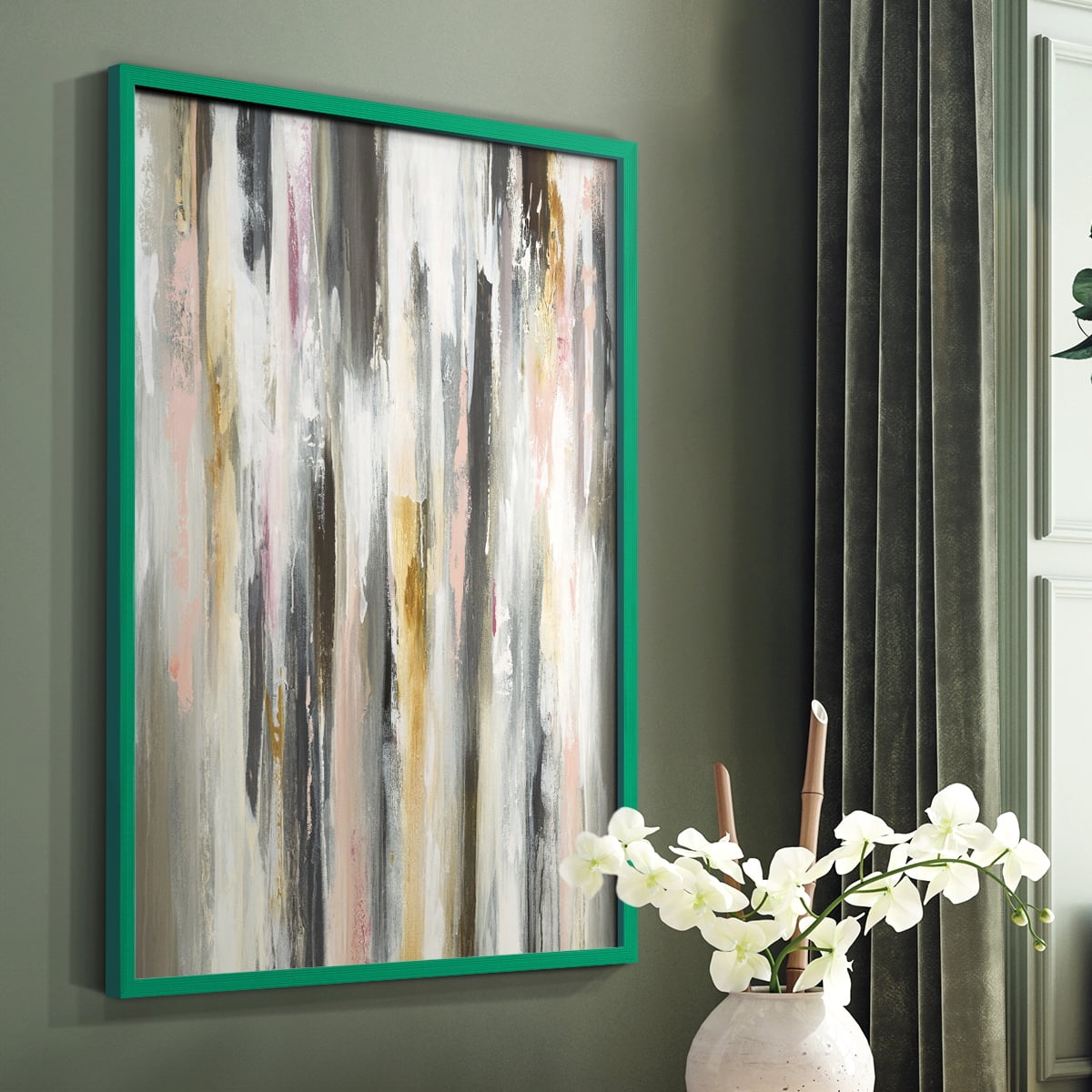 Color Ripple II Framed Print in Green Solid Wood Framed Print No Nail Hanging