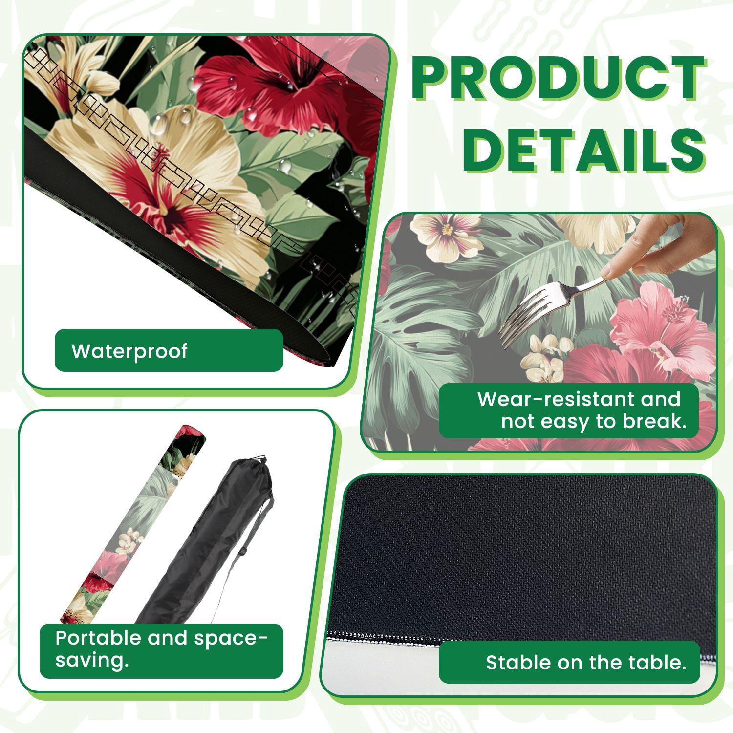 Mahjong Mat 31.5" x 31.5" seamless Exotic hawaiian tropical hibiscus flowers palm Non-Slip Noise Reduction American Mahjong Tiles Table Cover for Dominoes Poker Card Board Games Gift