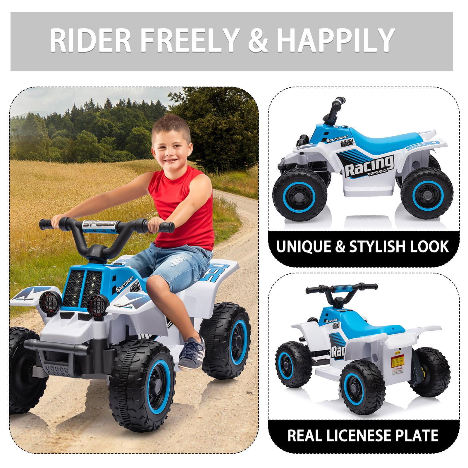 TROPOW Electric Ride On Cars with Remote Control,6V Kids Ride-On ATV – Fun, Safe, and Thrilling Outdoor Adventure Toy,Blue+White