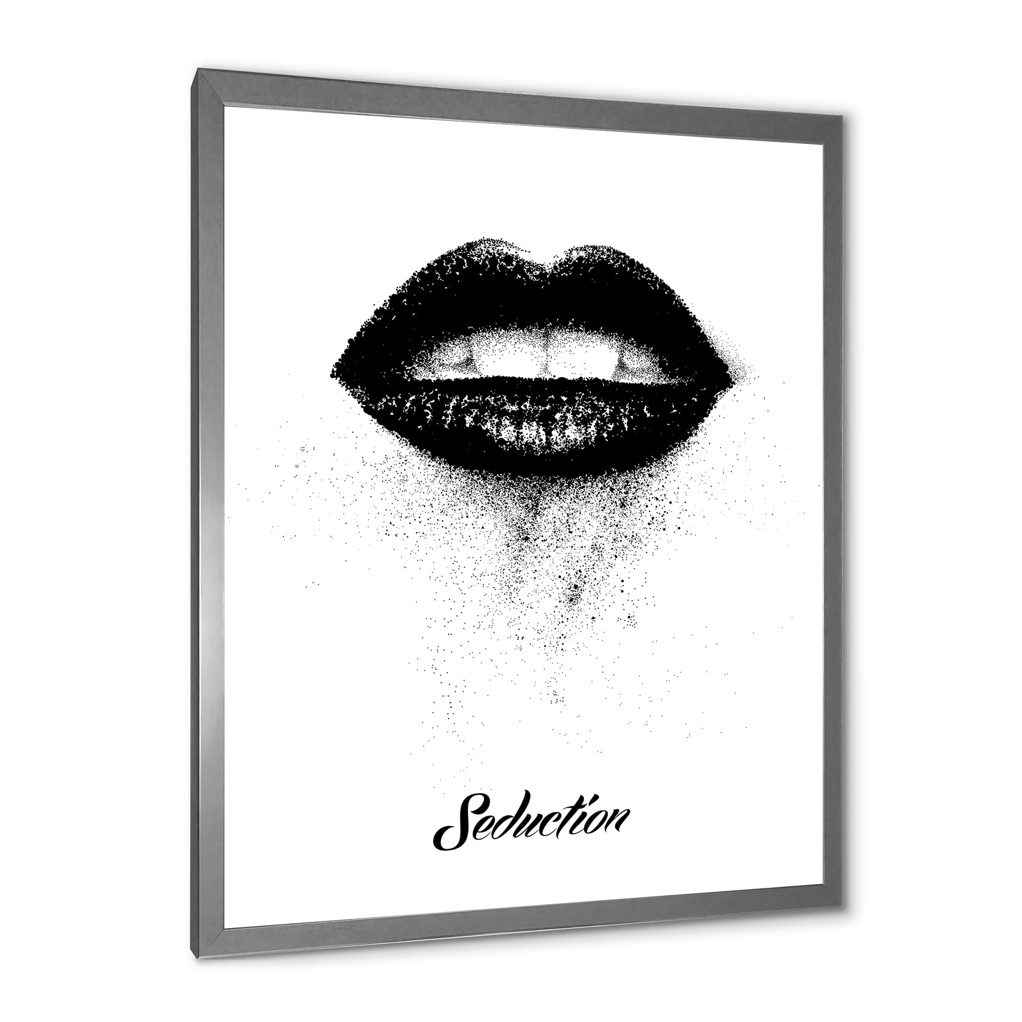 Designart 'Monochrome Black Female Lips' Modern Framed Art Print
