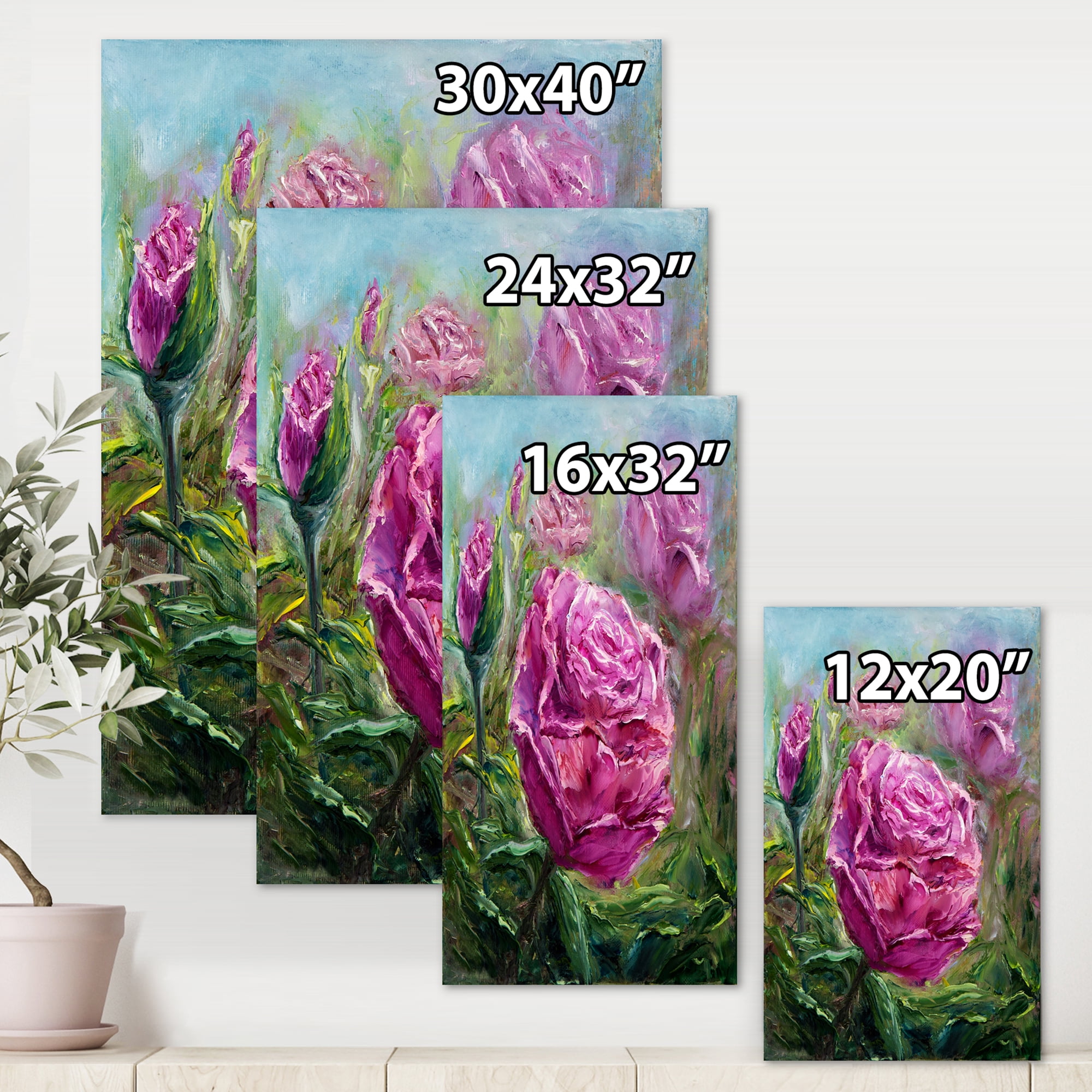 Designart ' Abstract Pink Peonies ' Traditional Canvas Wall Art Print