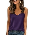 thumbnail image 2 of Otntypg Womens Silk Satin Tank Tops Trendy V Neck Casual Cami Vest Sleeveless Camisole Blouses Summer Basic Solid Color Tank Shirt Purple S, 2 of 9