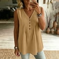 thumbnail image 4 of Bosfbaoi Womens Tops V-Neck Sleeveless Pleated Blouse Casual Button Accent Tank Top Summer Tops for Women, 4 of 8