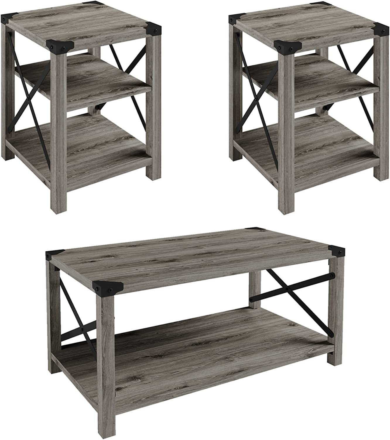 AMERLIFE 3 Pieces Farmhouse Table Set - Includes Coffee Table & Two End ...