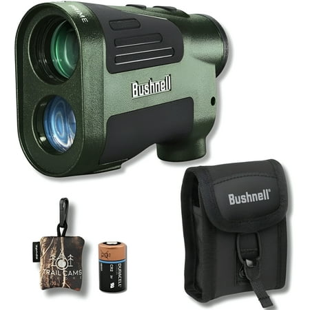 Bushnell Prime 1500 Hunting Laser Rangefinder 6x24mm - Bow & Rifle Modes BDC Readings Crystal Clear Optic Protected by Exo Barrier + Durable Carrying Case + Battery + Microfiber Cleaning Cloth