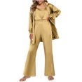 thumbnail image 2 of BLVB Womens Silk 3 Piece Pajamas Satin Camisole Button down Cardigans with Wide Leg Pants Sets Loungewear S-XXL, 2 of 8