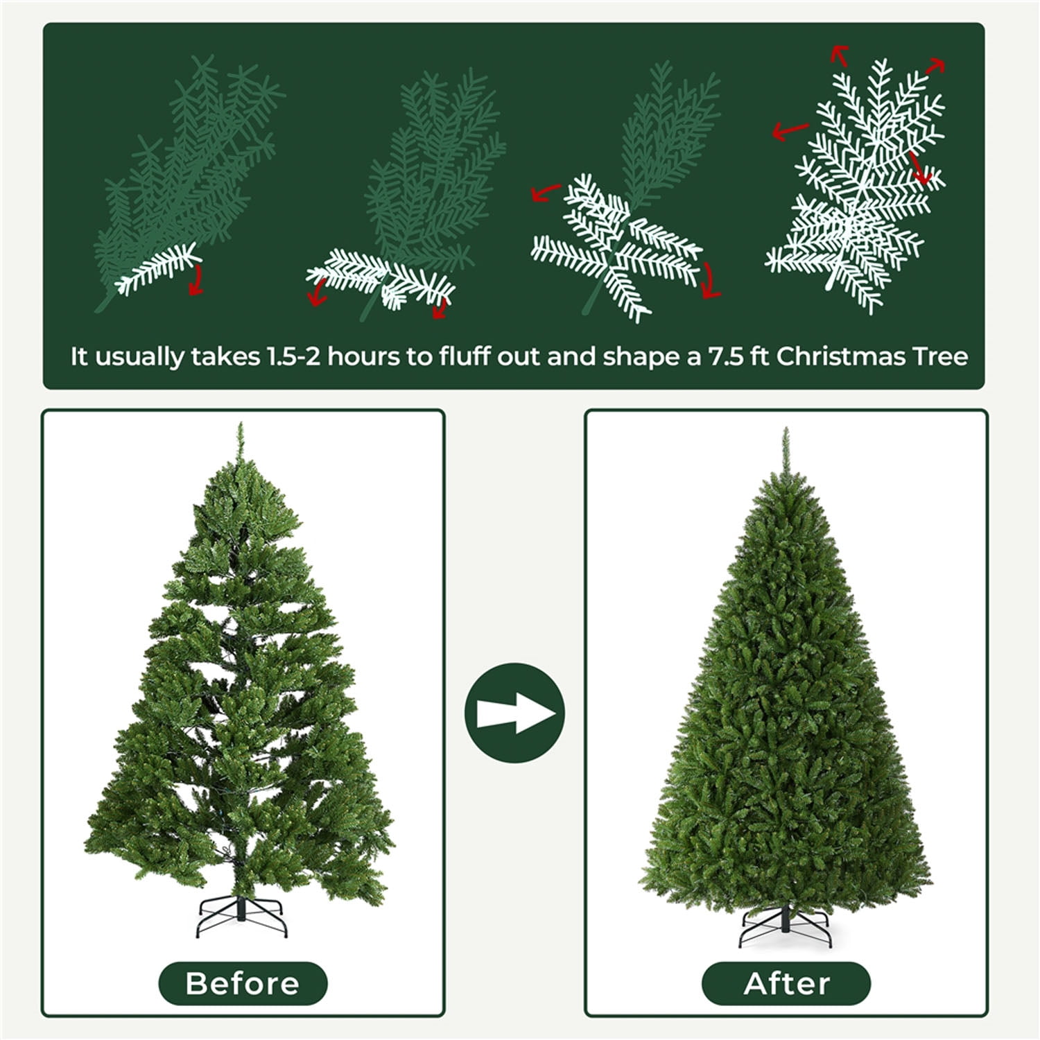 Alden Design 7.5FT Hinged Ultra-Thick Pre-Lit Artificial Christmas Tree with 700 Lights,Green