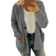 Margot Coats Women Plus Size Plush Sweater Pockets Outerwear Buttons Cardigan Coat