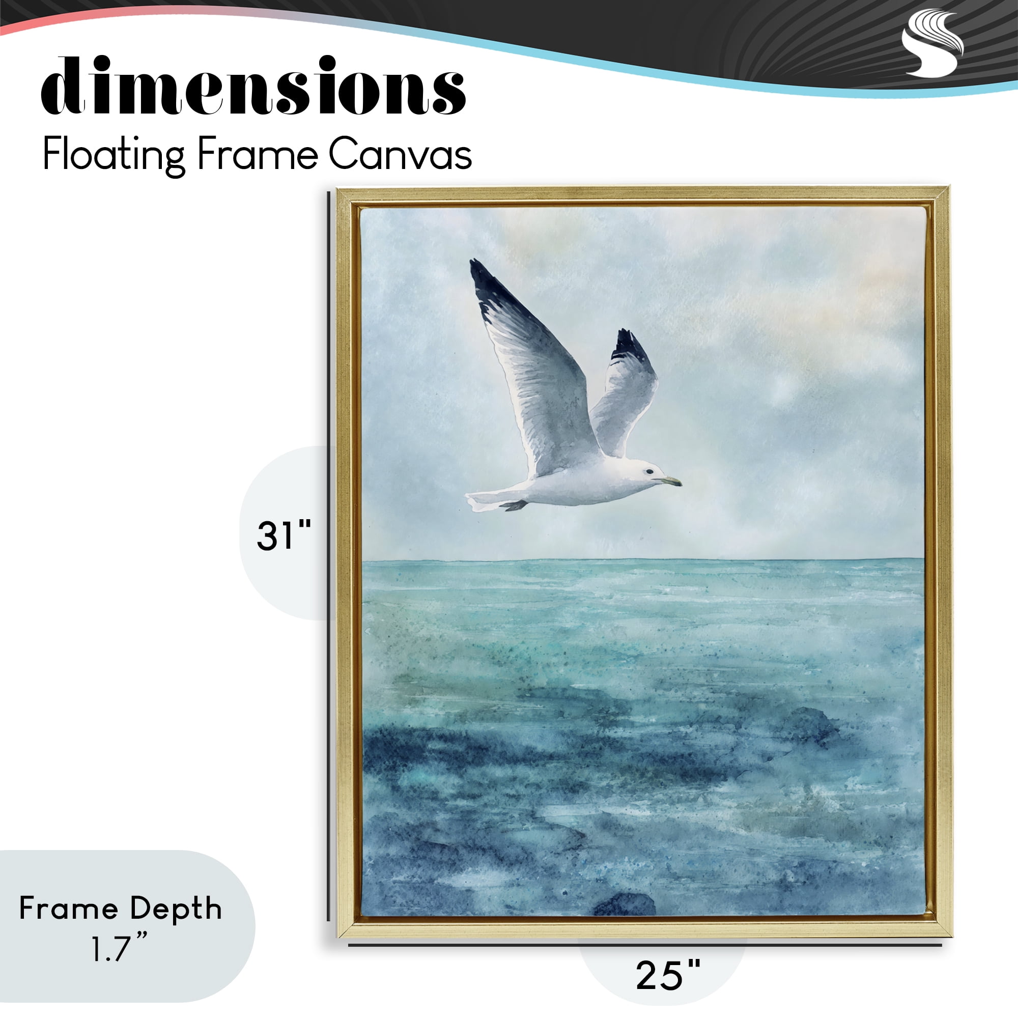 Stupell Industries Seagull With Black Tips Gold Framed Floater Canvas Wall Art, design by Franklyn Gregory
