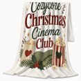 thumbnail image 2 of Cozycore Christmas cinema club candle popcorn bow white Flannel Blanket for living room family room Christmas Home Decor holiday movie night Gift for friends roommates, 2 of 9