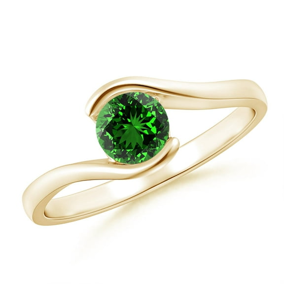 ANGARA Semi Bezel-Set Solitaire Round Lab Grown Emerald Bypass Engagement Ring for Women in 14K Yellow Gold (Size-5.5mm) | May Birthstone, Anniversary, Jewelry Gift for Women | Lab-Grown Emerald Ring