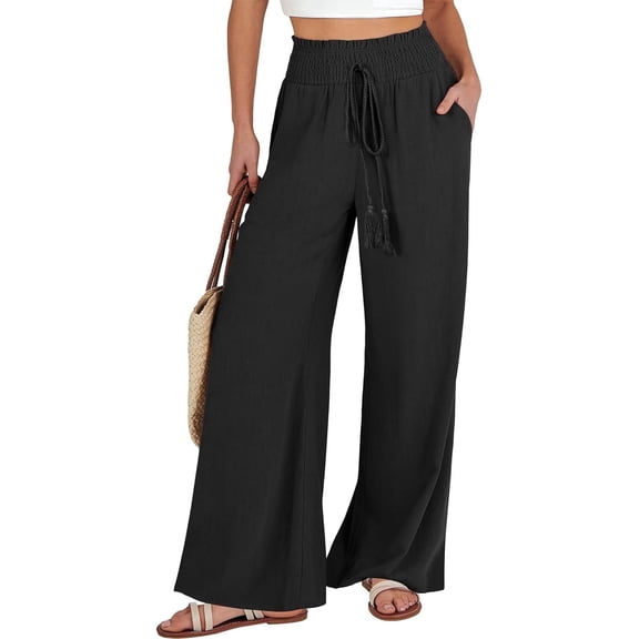 MLDRA Linen Pants for Women Wide Leg Pants High Waist Wide Leg Trousers Trendy Lounge Pant with Pockets (Available in Plus Size)
