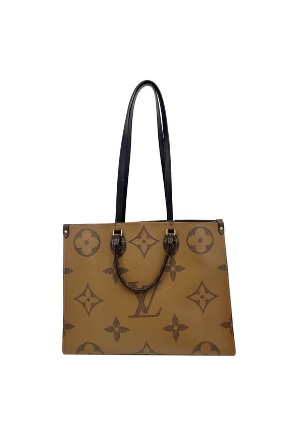 Pre-Owned Louis Vuitton Onthego GM Giant Monogram Reverse Canvas Tote Bag Brown