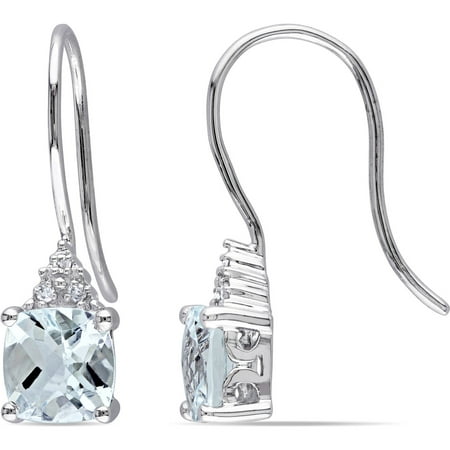 1-3/4 Carat T.G.W. Aquamarine and Diamond Accent 10kt White Gold Fashion Earrings