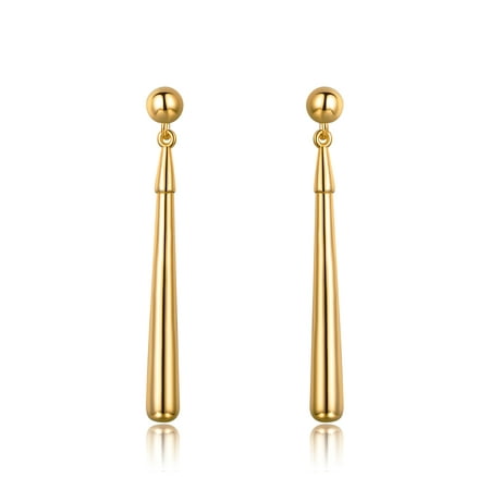 Thin Baseball Bat Drop Earrings Made with 18k Gold Overlay and Push Back Closures