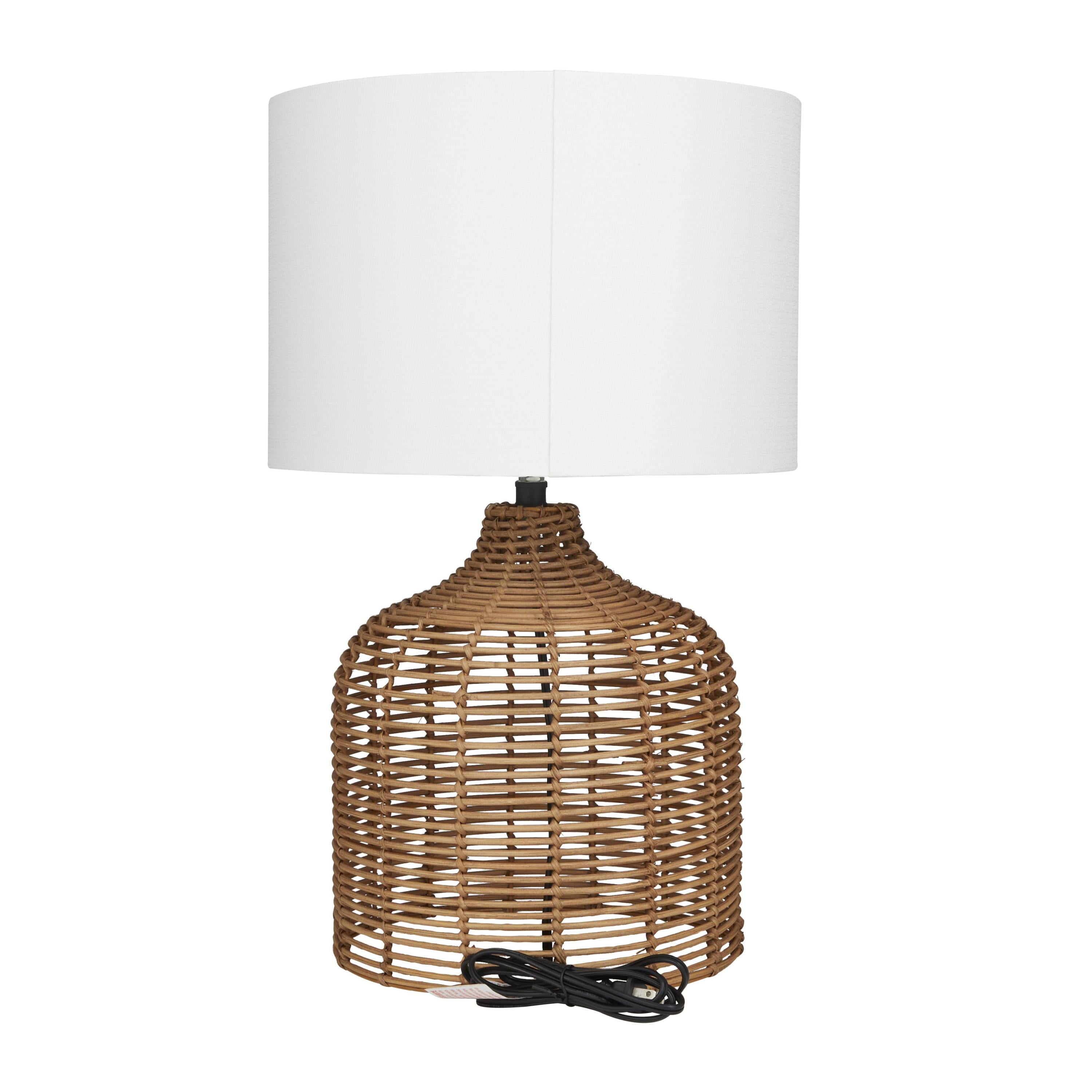 DecMode 25" Handmade Woven Brown Table Lamp with White Fabric Shade