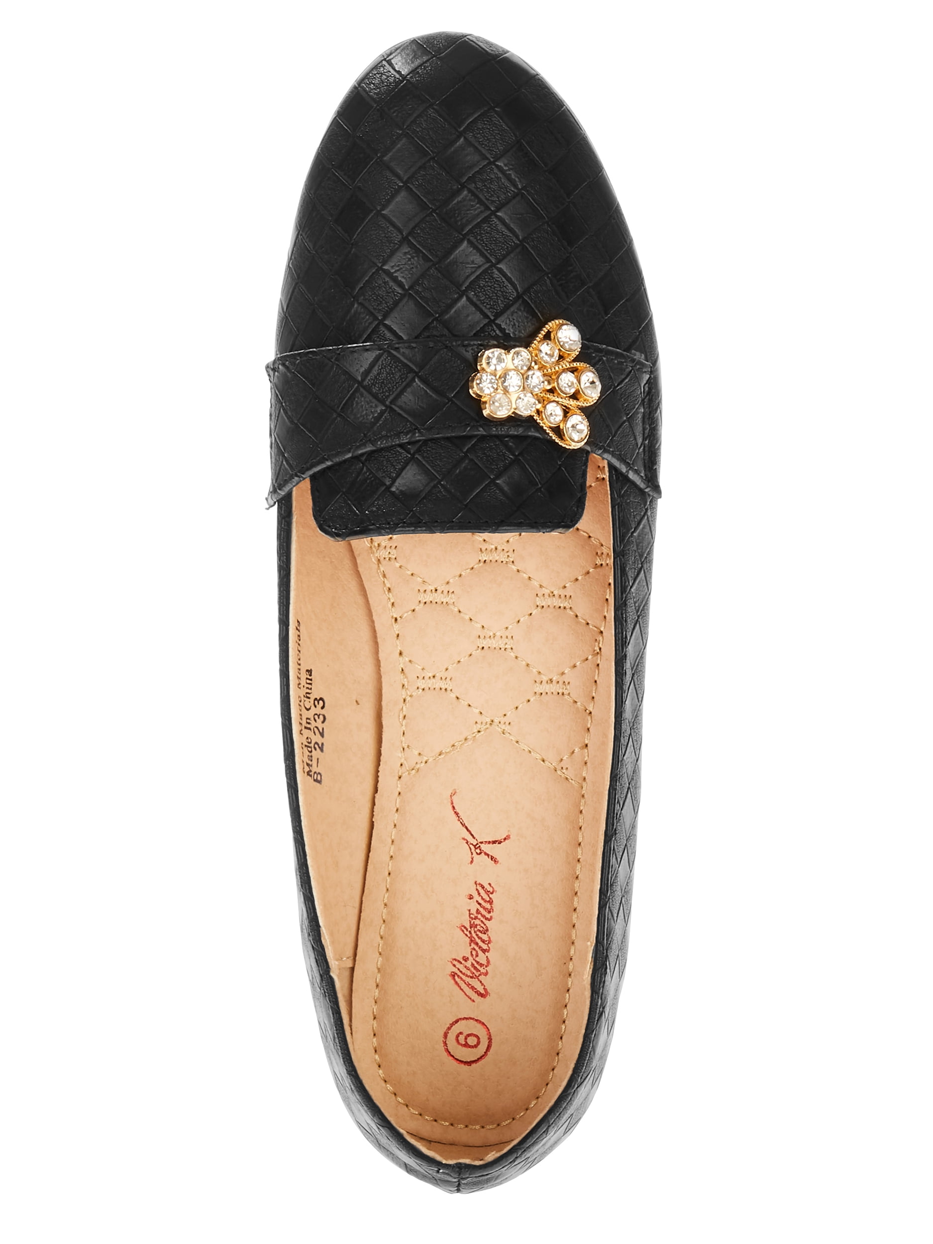 Victoria K Women's Squared Textured Rhinestone Embellishments Ballerina Flats