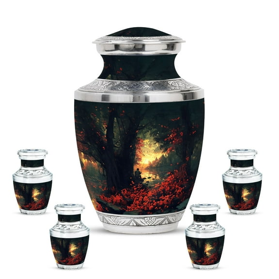 KARYLIZ Fisherman Large Funeral Urns for Ashes Adults Male - Fishing Funeral Urn for Human Ashes Adult - Sunset Flowers Cremation Urns for Men - Urn for Burial in Ground