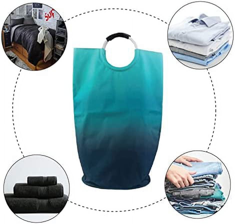 ORGANIZE MY HOME EXTRA LARGE COLLAPSEABLE LAUNDRY HAMPER DURABLE FABRIC PERFECT FOR DORM ROOMS, BEDROOMS, BATHROOMS, COLLEGE, OR KID'S ROOMS (Aqua Ombre)