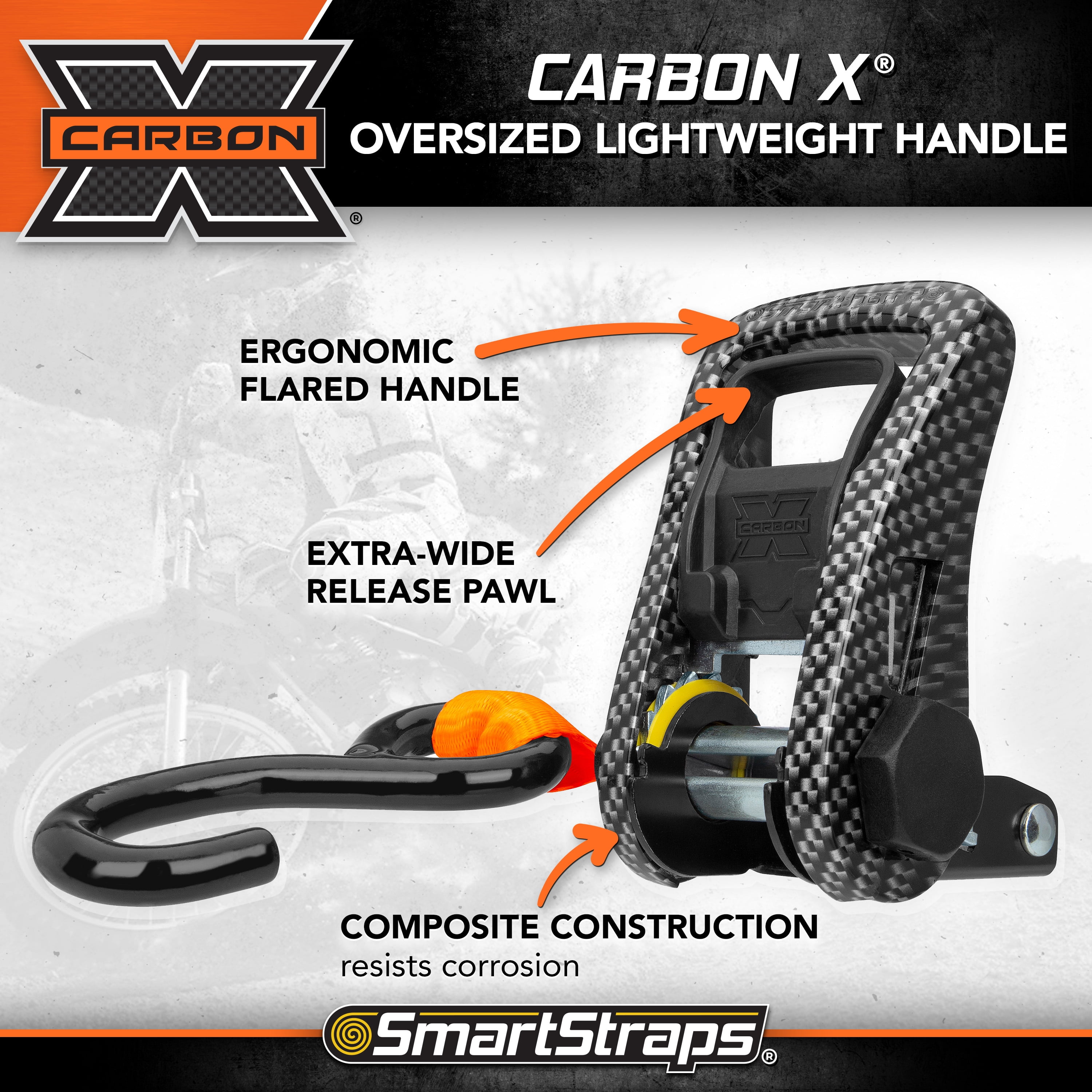 SmartStraps 1-1/4 in. x 20 ft. Orange CarbonX Ultra Long Heavy Duty Ratchet Tie Down Straps, 1,000 lb. Safe Work Load - 4 pack