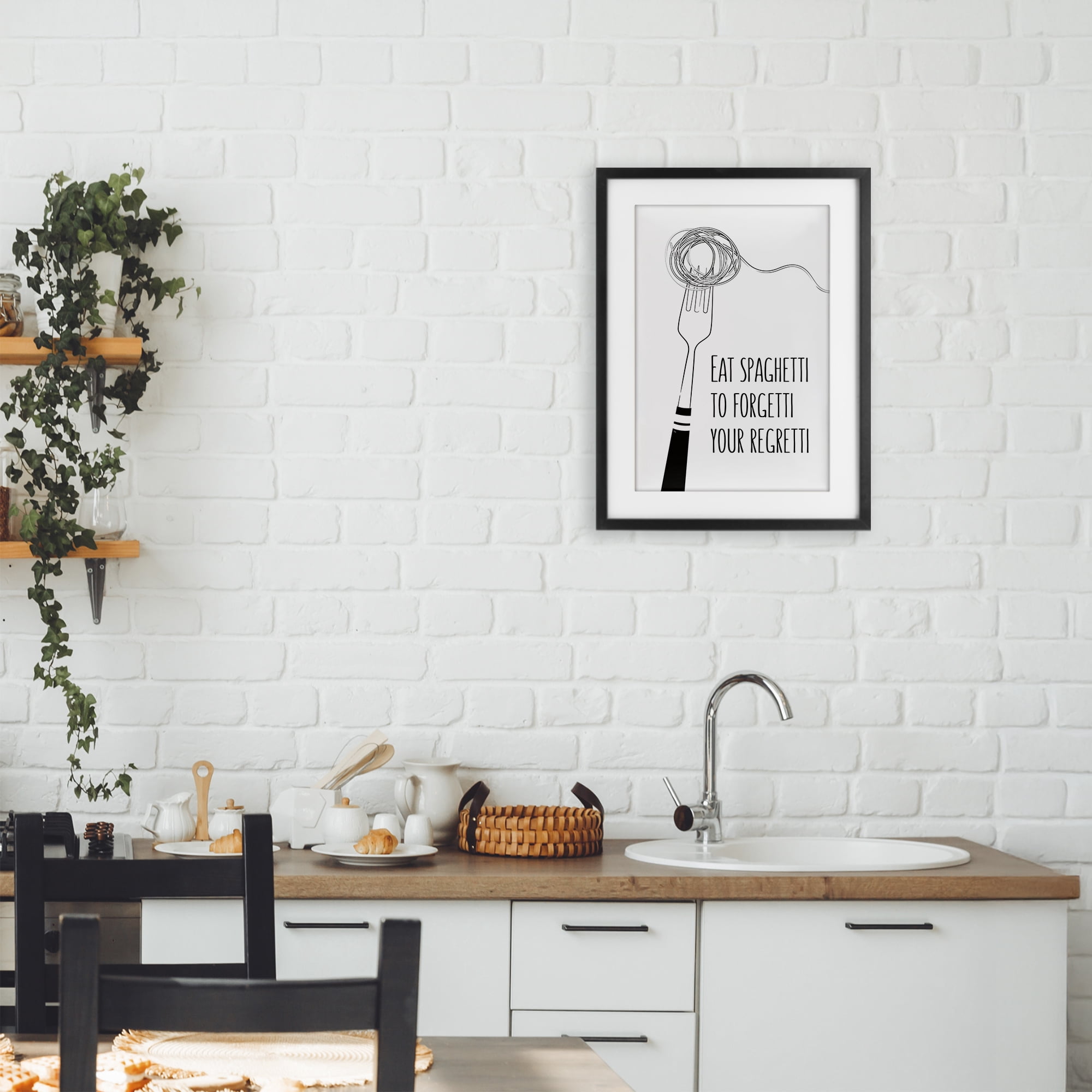 Stupell Industries Funny Spaghetti Sass Black Framed Print Under Glass, design by Martina Pavlova