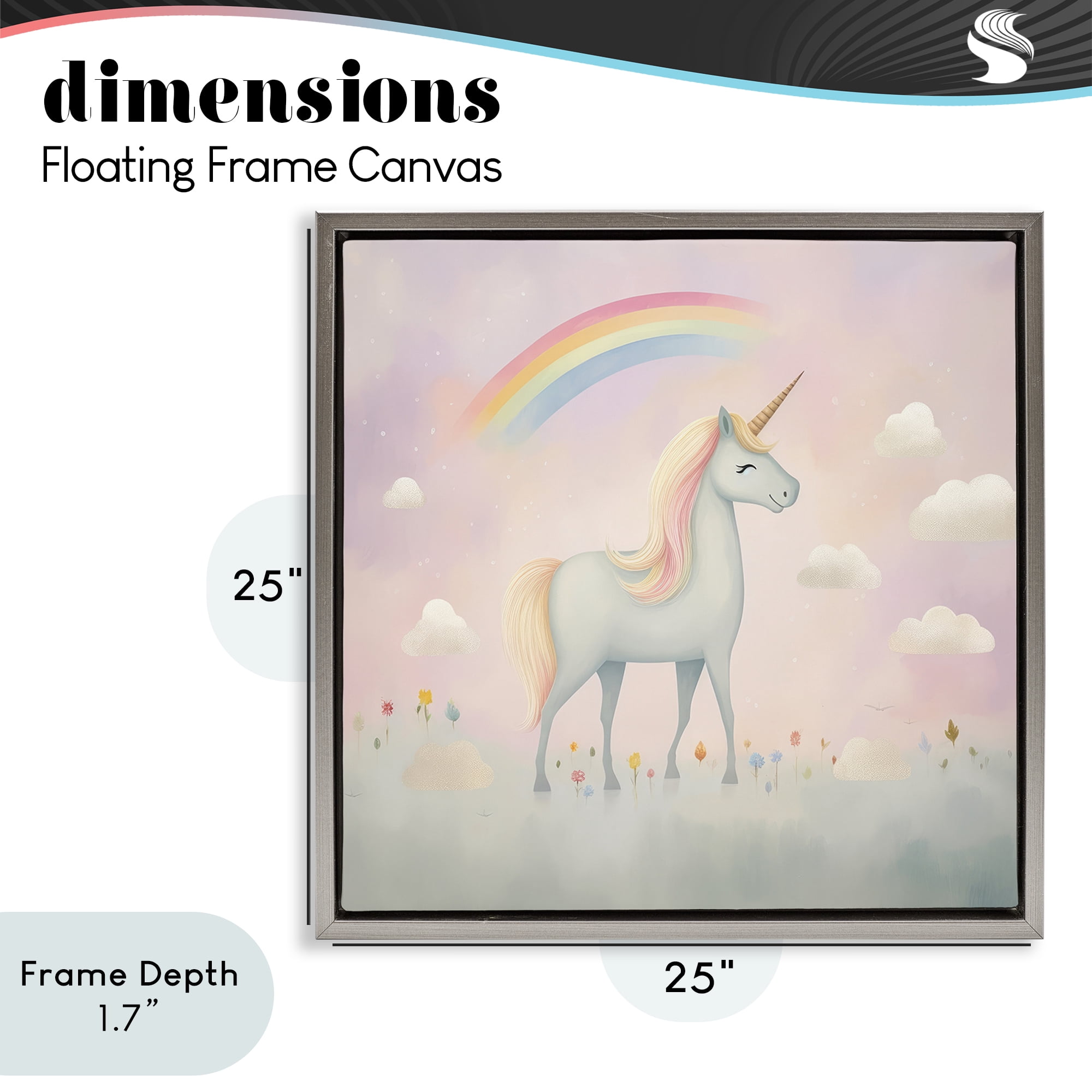 Stupell Industries Mystical Unicorn Dreams in Pastel Gray Framed Floater Canvas Wall Art, design by Lazar Studio