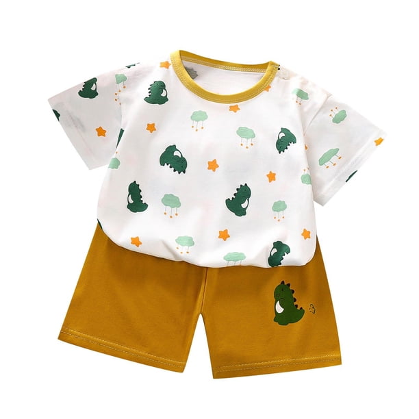 Odeerbi 3M-6Y Niños Trajes de Verano Estampado de Dinosaurios Camiseta de Algodón de Manga Corta Pantalones Cortos Conjunto de Dos Piezas Cintura Elástica