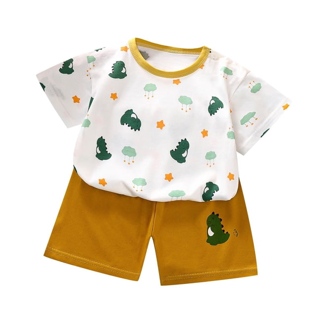 Odeerbi 3M-6Y Niños Trajes de Verano Estampado de Dinosaurios Camiseta de Algodón de Manga Corta Pantalones Cortos Conjunto de Dos Piezas Cintura Elástica