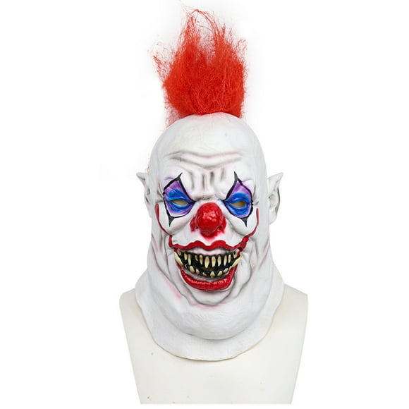 Qiaoxi Halloween Full Face Clown Latex Mask with Hair Masquerade Dress Up Props for Haunted House Theme Party