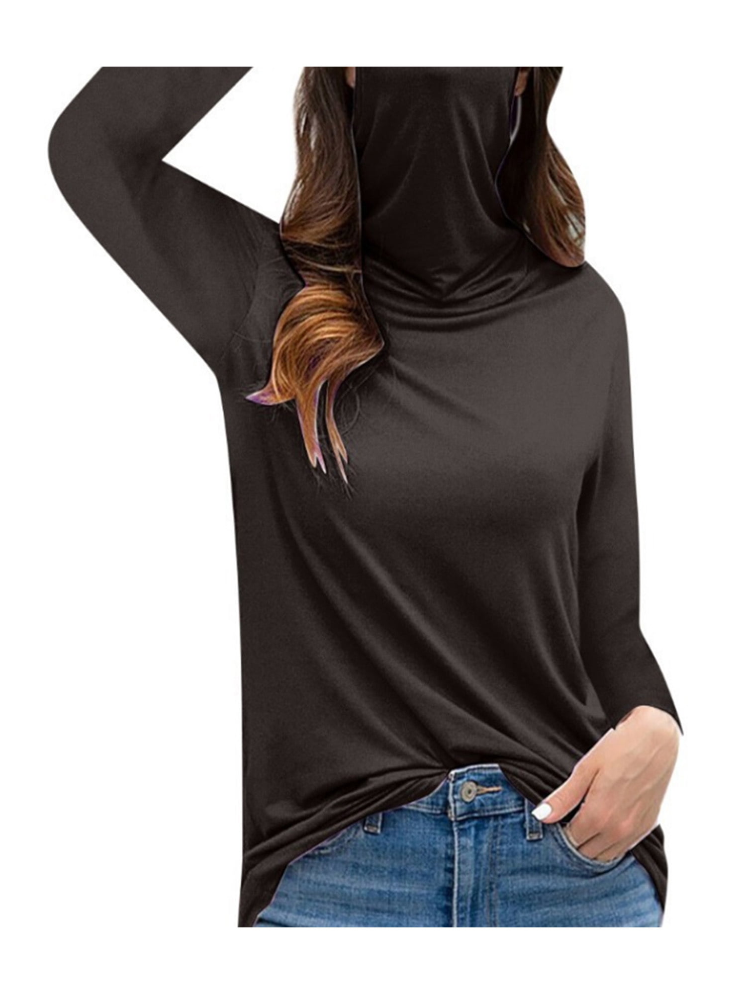 Women's Casual Loose Turtleneck Long Sleeve Soild Face Cover Tops T-shirt Blouse