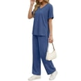 thumbnail image 4 of Fantaslook Lounge Sets for Women Casual 2 Piece Outfits Summer V Neck Short Sleeve Tops and Wide Leg Pants Pajamas Sets, 4 of 10