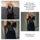 thumbnail image 5 of Top de retales de malla para mujer, camiseta transparente con cuello Halter y espalda descubierta y hombros descubiertos, camiseta ajustada con agujeros, color negro L, 5 of 6