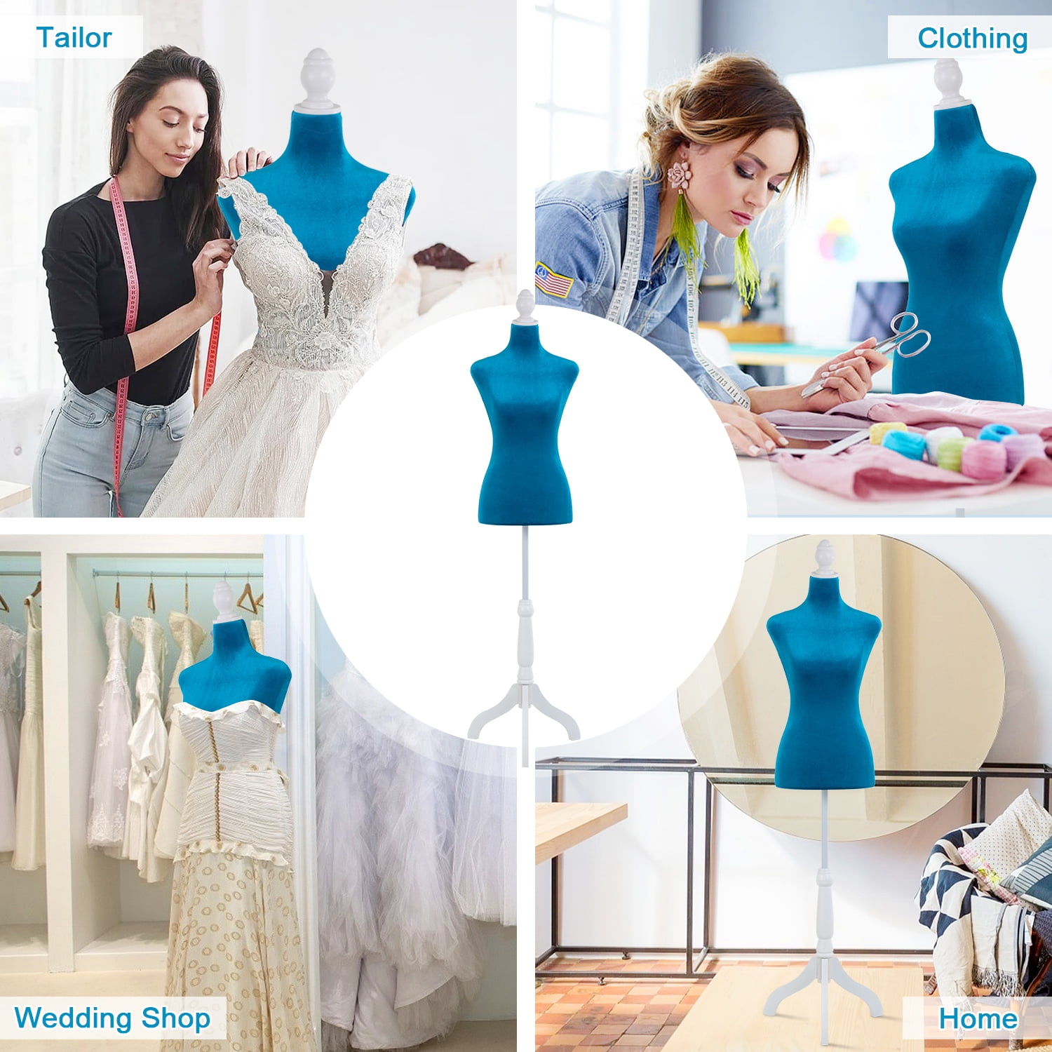 49"-63" Height Dress Form Mannequin Adjustable Female Mannequin Torso Sewing Mannequin Female Dress Model Torso Body Tripod Stand Clothing Forms, Blue
