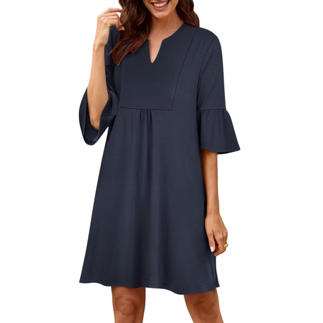 Minivestido ANRABESS, casual de verano, cuello en V, con volantes, azul para mujer