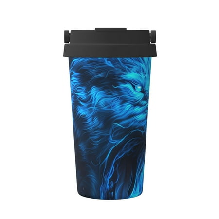 

KLL Blue Fire Wolf Pattern Stainless Steel Vacuum Insulated Tumbler - Carry Insulated Coffee Mug - Reusable Insulated Cold Brew Iced Coffee Cup Thermos
