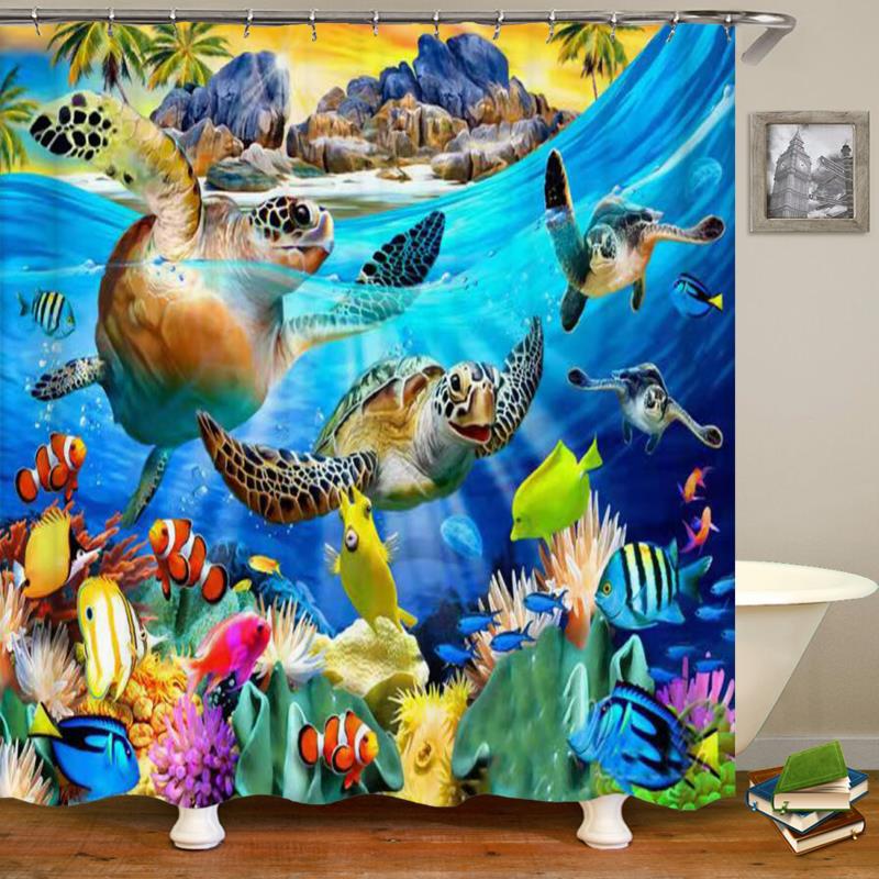"Happyline" Sea Turtle Shower Curtain, Spring Deor Sea Turtles And