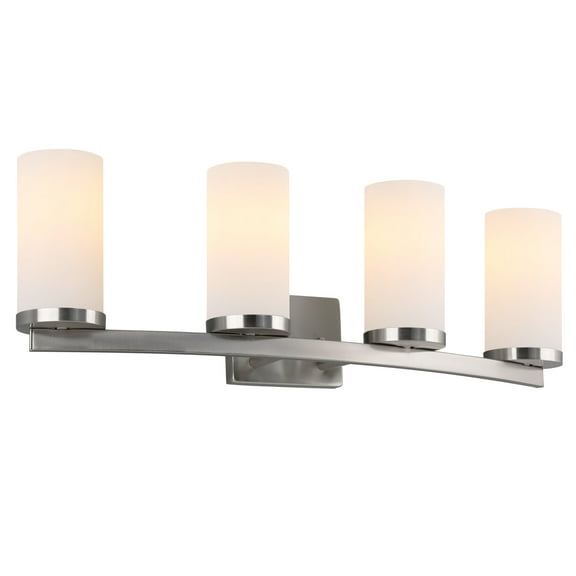 Desta 30" Satin Nickel 4-Light Dimmable Vanity Light With Curved Bar Design and Frosted Glass