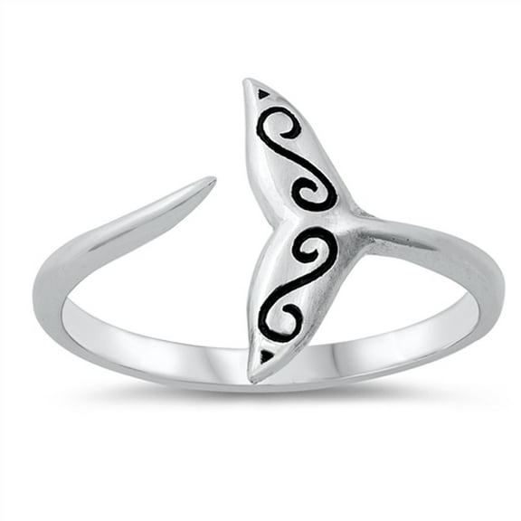 Adjustable Whale Tail Ring .925 Sterling Silver Band Jewelry Female Male Unisex Size 6
