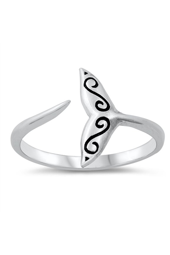 Adjustable Whale Tail Ring .925 Sterling Silver Band Jewelry Female Male Unisex Size 4