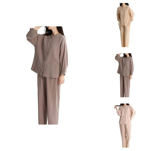 Womens Pajama Sets – Boho Loungewear Sets & Pajamas for Women Set Women's Double Pajamas Thin V Neck Cover Elegant Loose Can Be Worn Outside The Home Suit