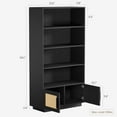 thumbnail image 2 of 5 Tier Bookshelf, Boho Bookcase with Rattan Doors, Wooden Bookcase and Bookshelf with Storage, Tall Book Stand, Large Bookshelf for Living Room, Bedroom, Home Office, Kitchen, 2 of 7