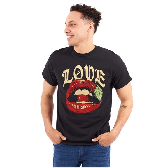 Vintage Love Lips Biting Cherry Men's Graphic T Shirt Tees Brisco Brands S
