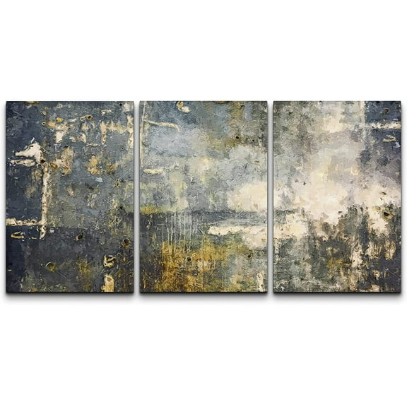 wall26 Canvas Print Wall Art Set Grunge Dark Gold Paint Stroke Landscape Abstract Shapes Illustrations Modern Art Decorative Multicolor for Living Room, Bedroom, Office - 24"x36" x 3