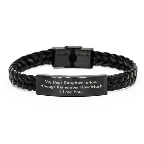Funny Daughter-in-law Gifts, Inspirational Interlaced Leather Bracelet for Graduation, Gifts from Men, Unique Jewelry for Her, 'My Dear Daughter-in-law, Always Remember How Much I Love You.