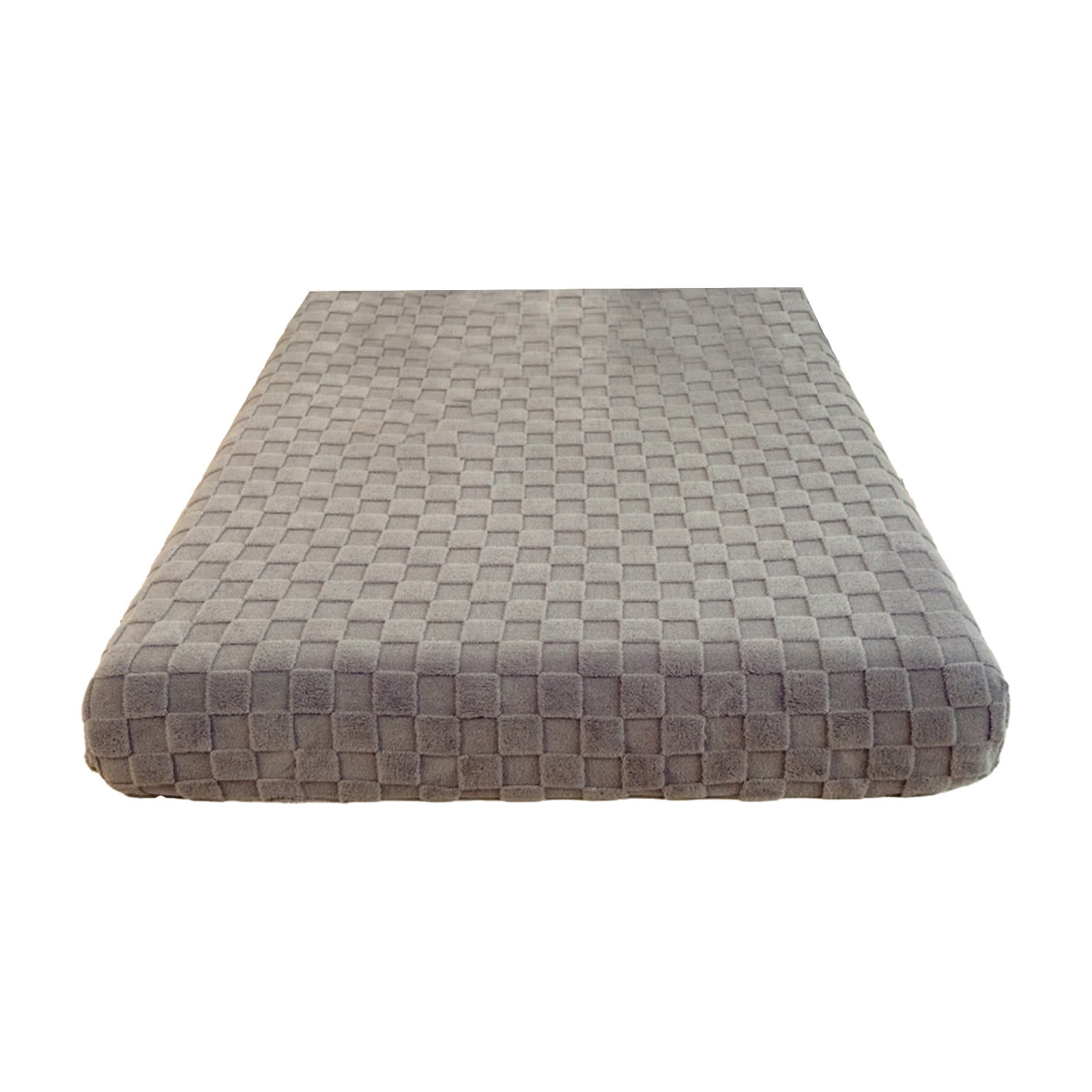 Xecvkr Coral Velvet Mattress Cover Winter Warm Fitted Sheet Checkerboard Slip Resistant Bed Skirt Protector Home Bedroom Cozy Bedding Gray