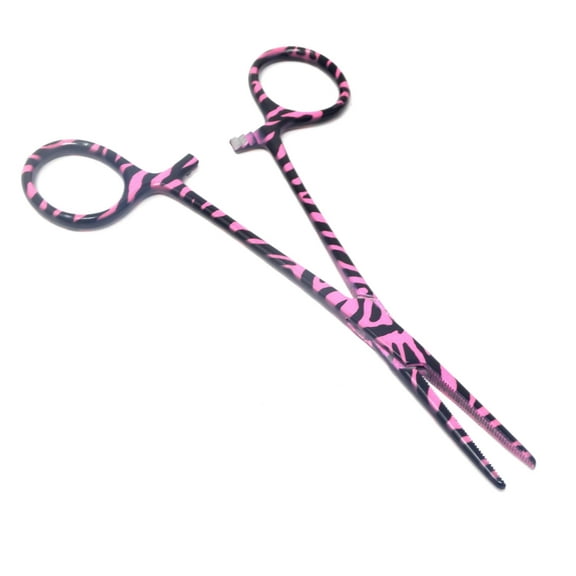 Stainless Steel Fishing Pliers Anglers Catch & Release Serrated Tool, Pink Swirls 5.5" Straight