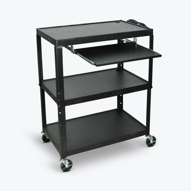 ExtraLarge Adjustable Height Steel AV Cart, Pull Out Keyboard Tray