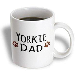 3dRose Yorkie Dog Dad - Yorkshire Terrier - Doggie by breed - doggy lover brown paw prints - pet owner, Ceramic Mug, 11-ounce